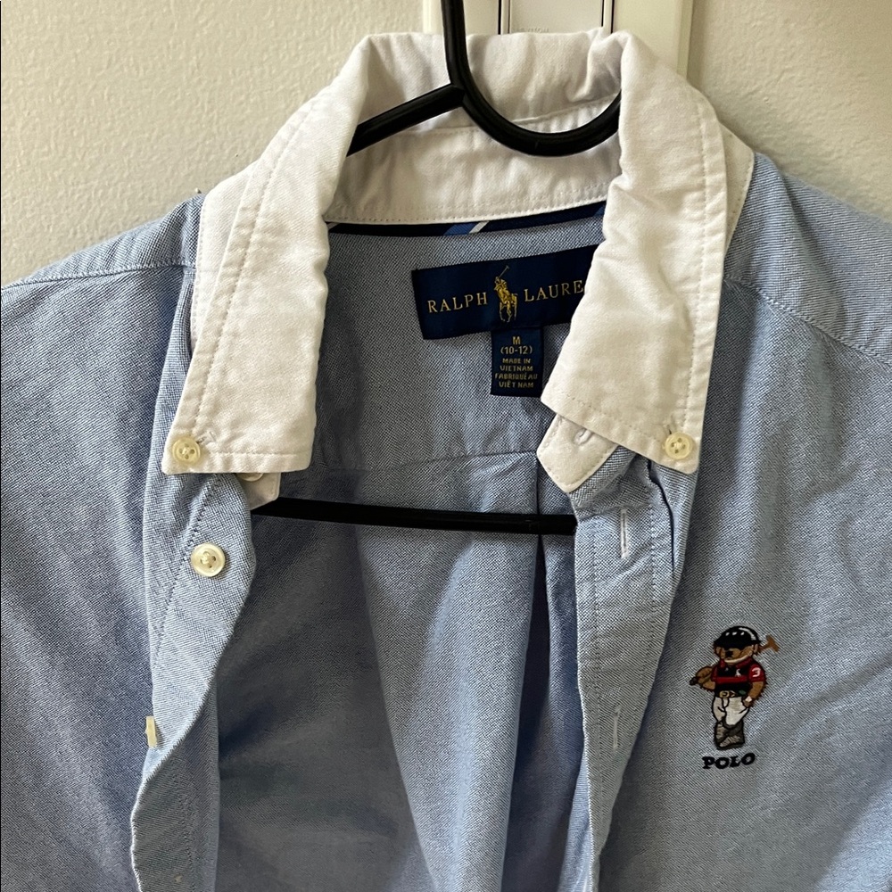 Ralph Lauren Light Blue Shirt Jacket with White Collar, good condition,M (10-12)